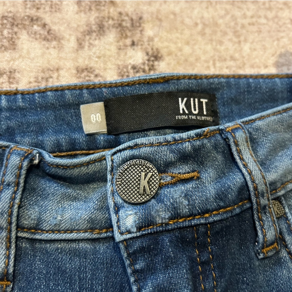 Kut from the Kloth Elizabeth Fab Ab Crop Straight Leg High Rise Blue Jeans Sz 00 - Picture 3 of 6